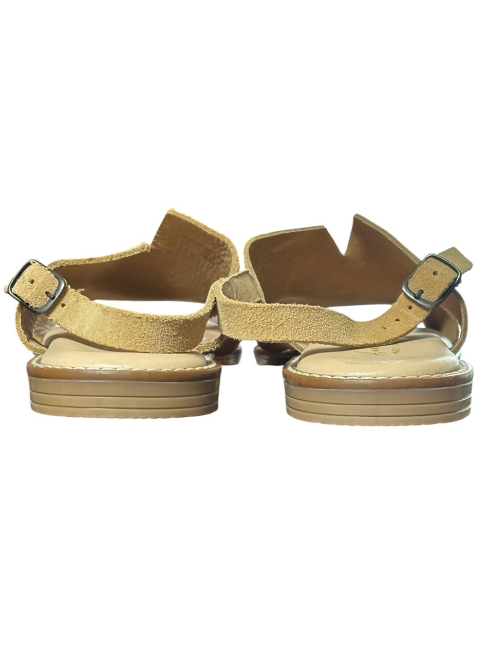 Avellini Italy Tan Suede Slingback Flat Sandals Leather Buckle Size 9.5 - Picture 5 of 12